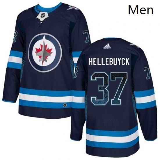 Mens Adidas Winnipeg Jets 37 Connor Hellebuyck Authentic Navy Blue Drift Fashion NHL Jersey